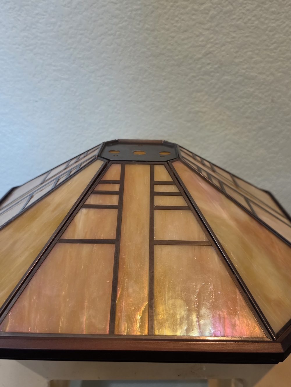 Vtg Mid Century Arts & Crafts Mission Iridescent Slag Glass Lamp Shade 14.5"
